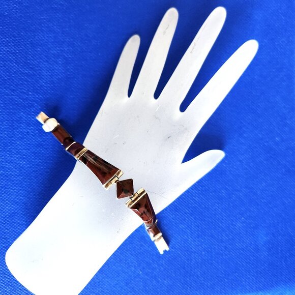 ESCORCIA TP-120 MEXICO  950 SILVER BRACELET WITH TIGER'S EYE BROWN STONES . - Picture 1 of 6